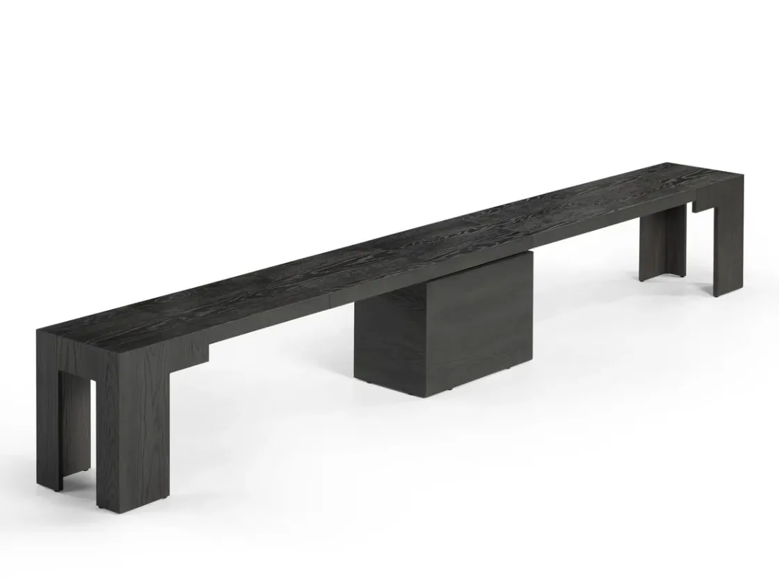 Mor Furniture Transformer Round Extendable Dining Bench In Smoked Hickory Dark Gray