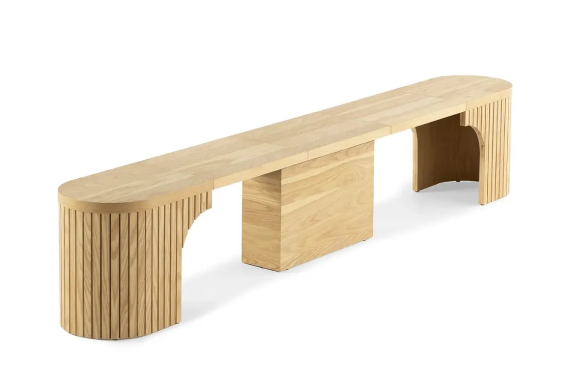 Mor Furniture Transformer Round Extendable Dining Table, 4 Chairs & Bench In Scandinavian Oak