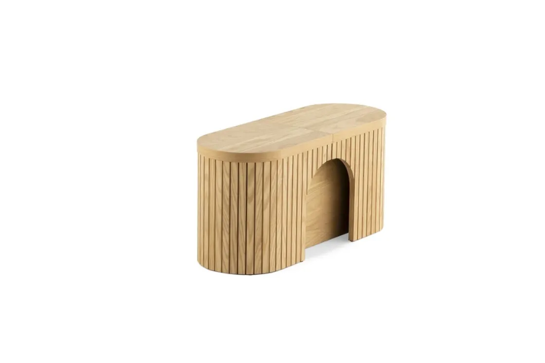 Mor Furniture Transformer Round Extendable Dining Table, 4 Chairs & Bench In Scandinavian Oak