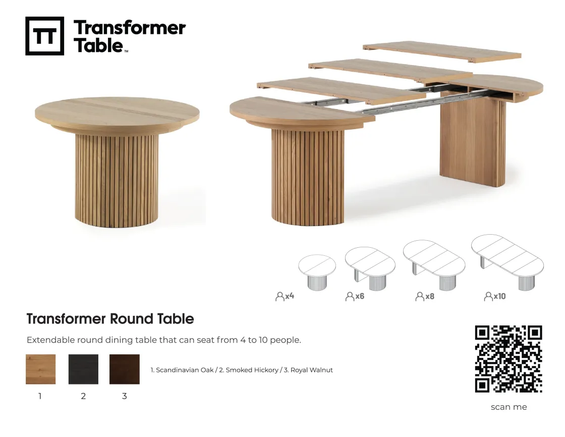 Mor Furniture Transformer Round Extendable Dining Table, 4 Chairs & Bench In Scandinavian Oak