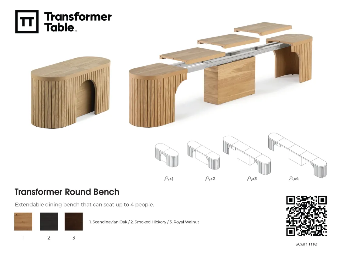 Mor Furniture Transformer Round Extendable Dining Table, 4 Chairs & Bench In Scandinavian Oak