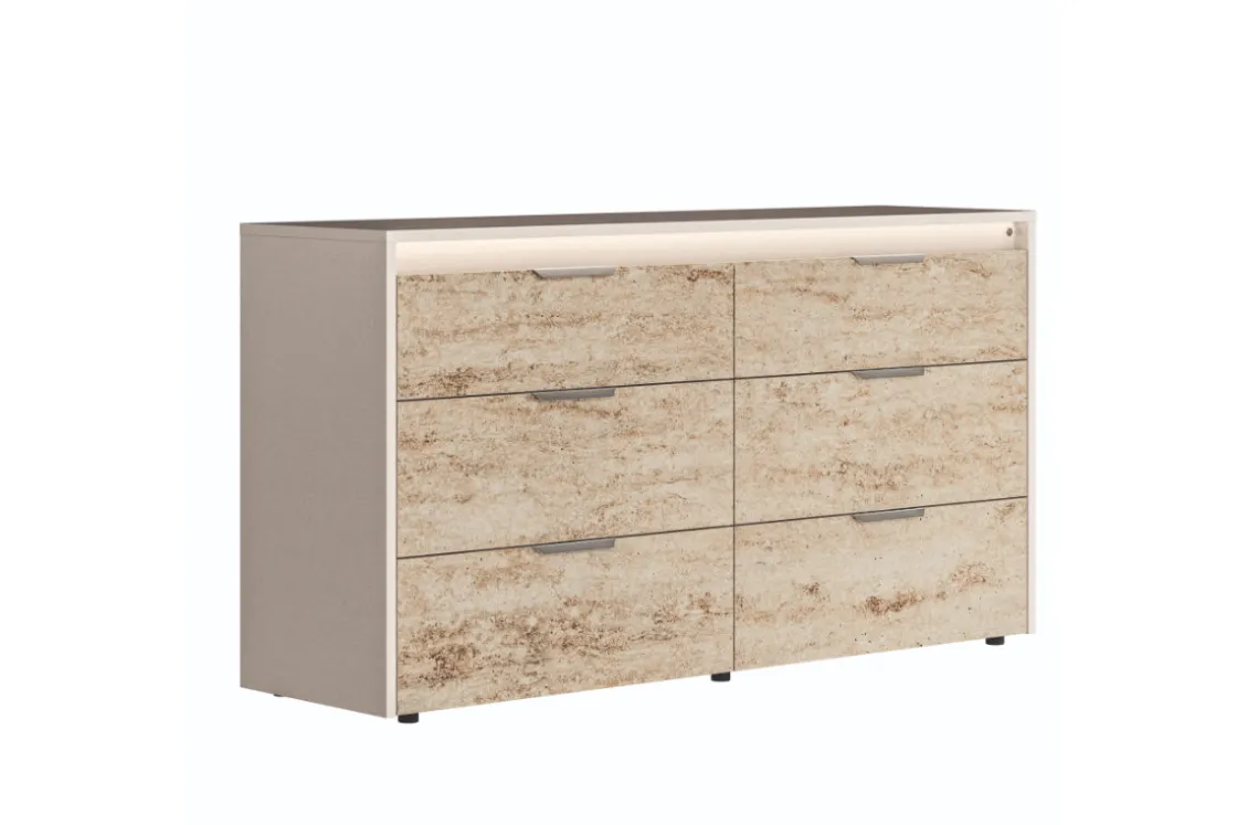 Mor Furniture Tullia Upholstered Bed W/ Storage, Dresser, Mirror & Nightstand In Pearl Line/Eco Stone, Queen