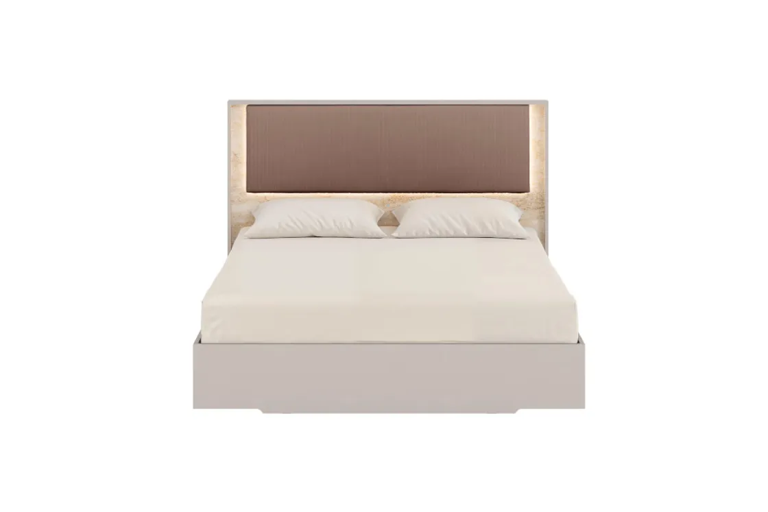 Mor Furniture Tullia Upholstered Panel Bed, Dresser, Mirror & Nightstand In Pearl Line/Eco Stone, Queen