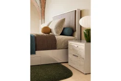 Mor Furniture Tullia Upholstered Panel Bed W/ Storage In Pearl Line/Eco Stone, Queen
