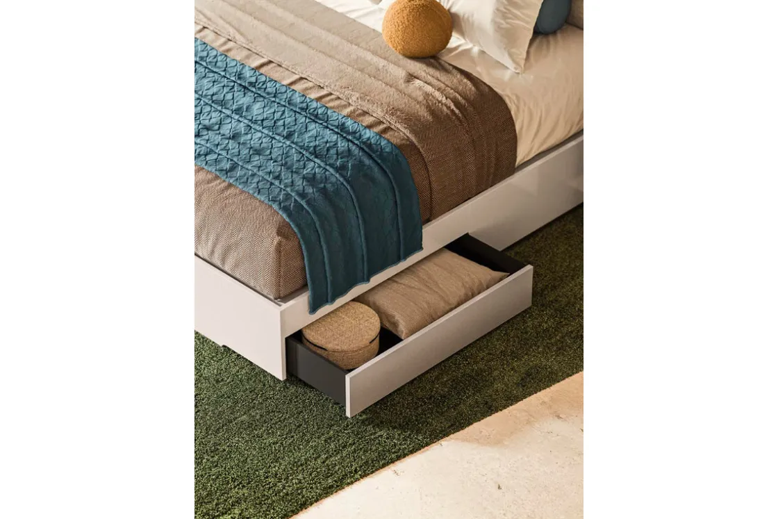 Mor Furniture Tullia Upholstered Panel Bed W/ Storage In Pearl Line/Eco Stone, Queen