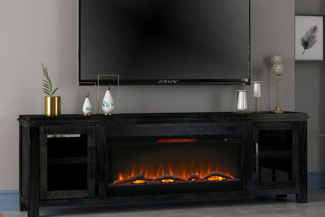 Mor Furniture Tybee Fireplace Console In Black, 85 Inch