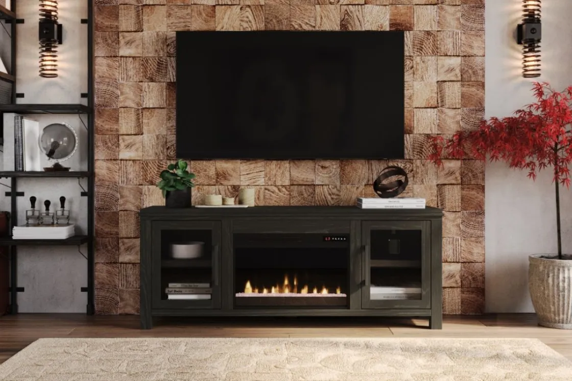Mor Furniture Tybee Fireplace Console In Black, 85 Inch