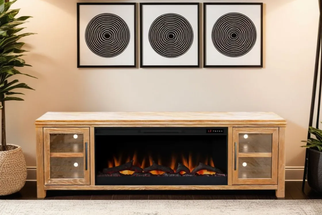 Mor Furniture Tybee Fireplace Console In Black, 85 Inch