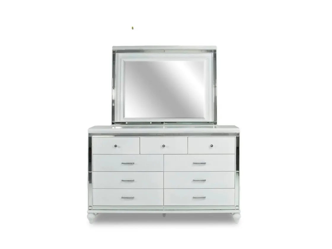 Mor Furniture Valentino Panel Bed, Dresser, Mirror & Nightstand In Silver, Twin