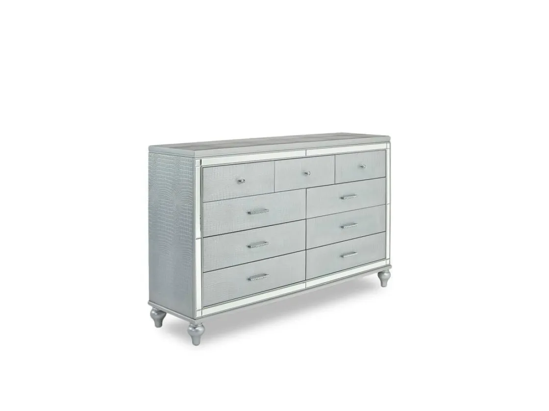 Mor Furniture Valentino Panel Bed, Dresser, Mirror & Nightstand In Silver, Twin