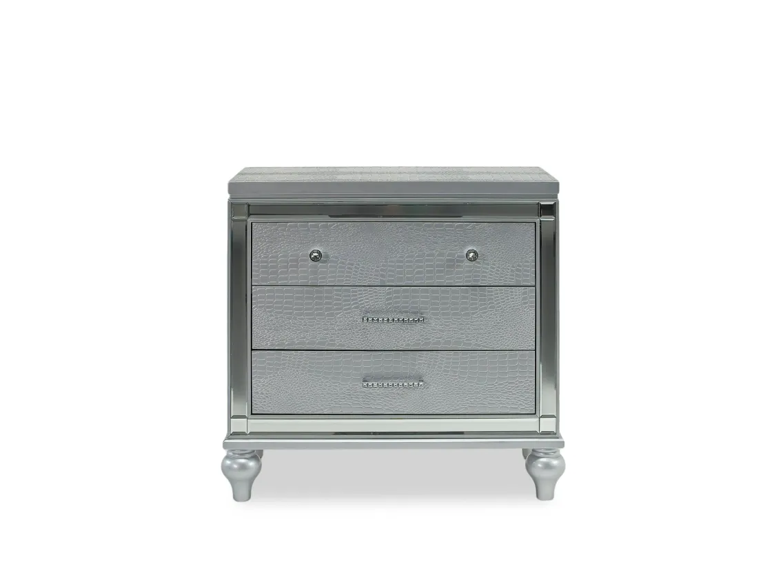 Mor Furniture Valentino Panel Bed, Dresser, Mirror & Nightstand In Silver, Twin