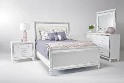 Mor Furniture Valentino Panel Bed, Dresser, Mirror & Nightstand In Silver, Twin