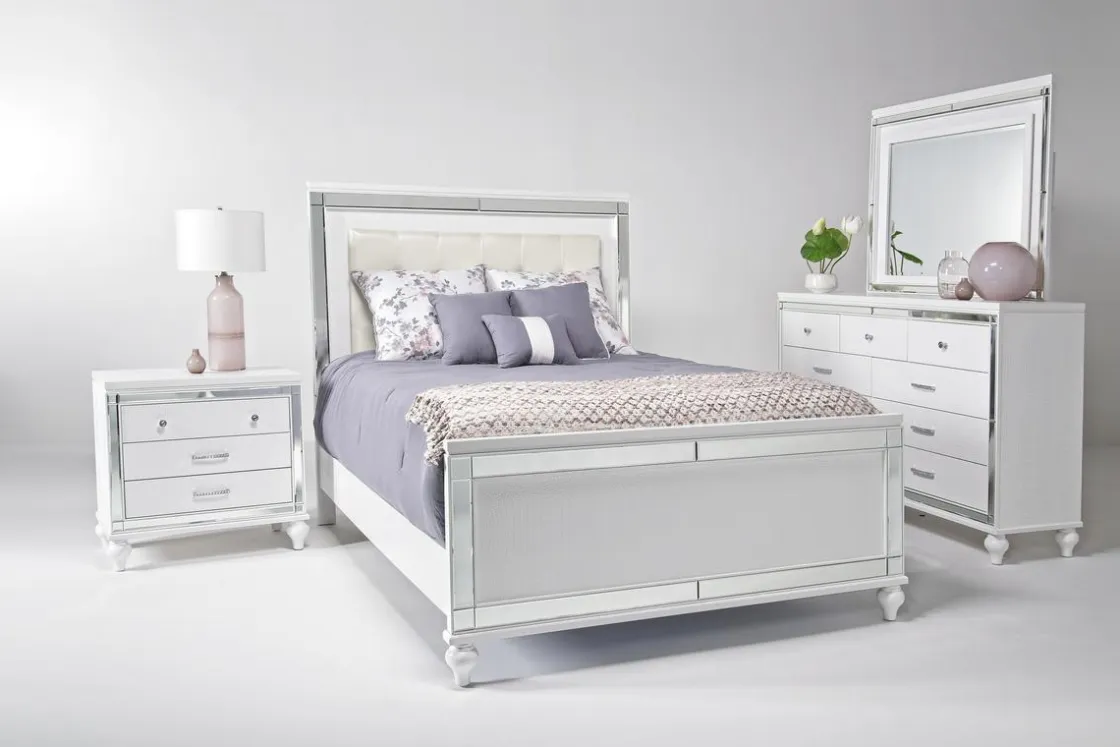 Mor Furniture Valentino Panel Bed, Dresser, Mirror & Nightstand In Silver, Twin