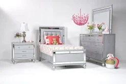 Mor Furniture Valentino Panel Bed, Dresser, Mirror & Nightstand In Silver, Twin