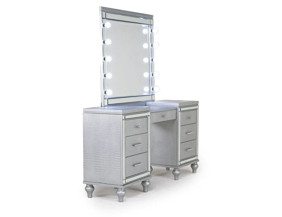 Mor Furniture Valentino Vanity & Mirror In Silver