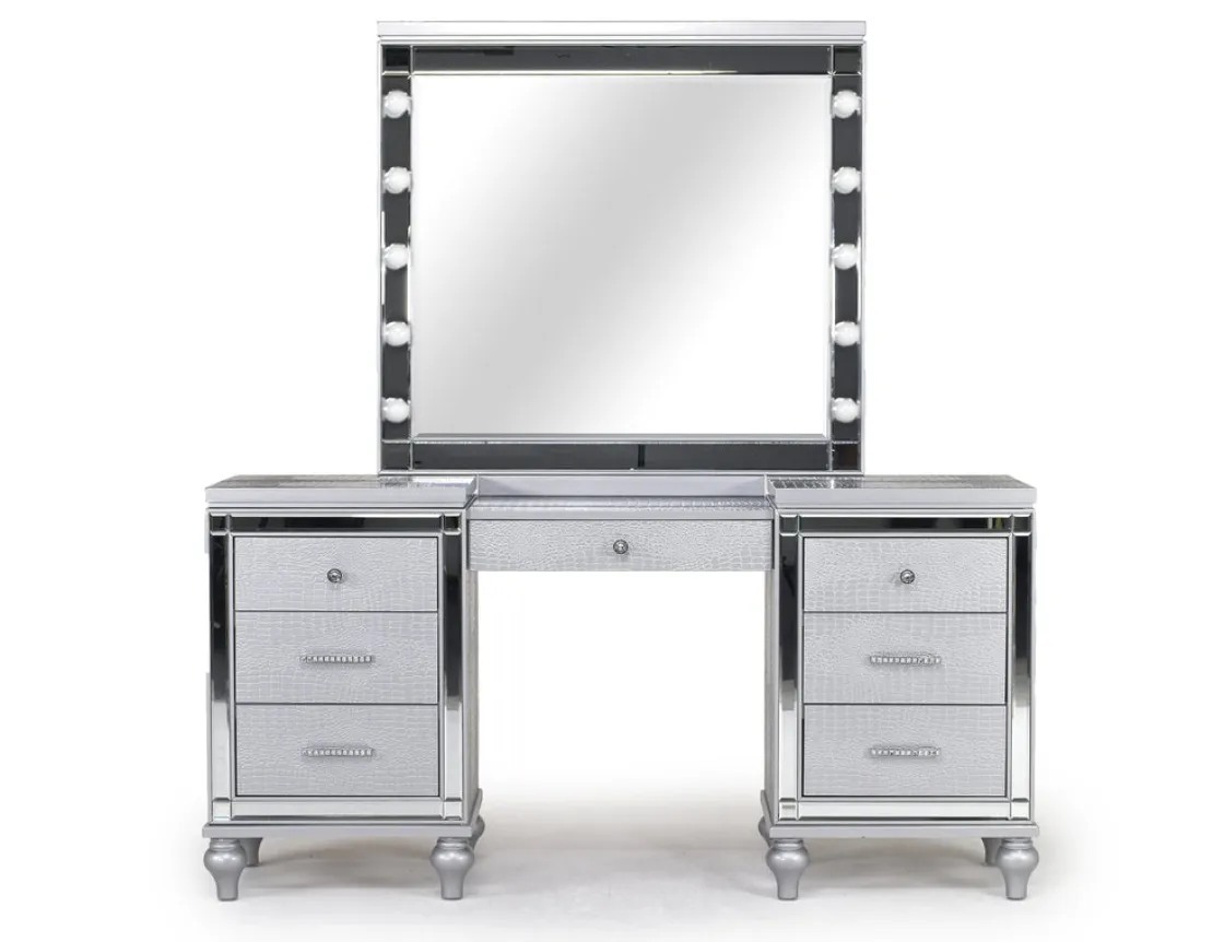 Mor Furniture Valentino Vanity & Mirror In Silver