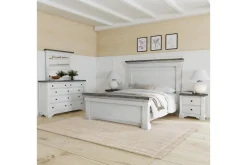Mor Furniture Valley Ridge Panel Bed, Dresser, Mirror & Nightstand In White Gray Finish, Queen