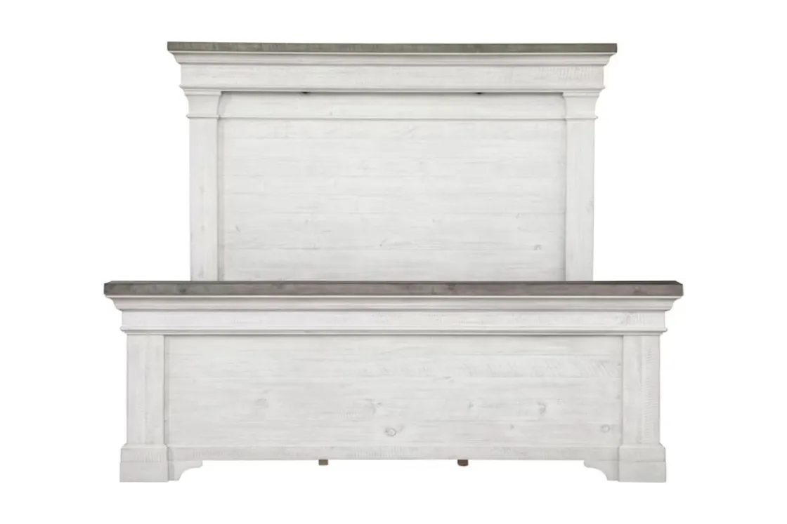 Mor Furniture Valley Ridge Panel Bed, Dresser, Mirror & Nightstand In White Gray Finish, Queen