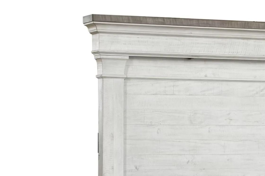 Mor Furniture Valley Ridge Panel Bed In White Gray Finish, Queen