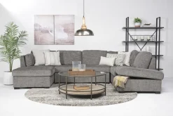 Mor Furniture Vivian Full Pullout Dual Chaise Sectional In Gray Fabric, Right Facing