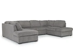 Mor Furniture Vivian Full Pullout Dual Chaise Sectional In Gray Fabric, Right Facing