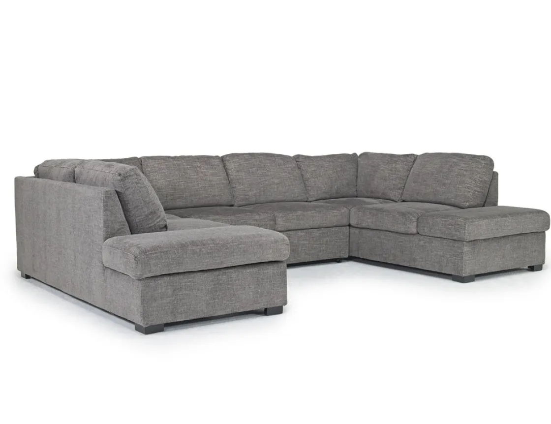 Mor Furniture Vivian Full Pullout Dual Chaise Sectional In Gray Fabric, Right Facing