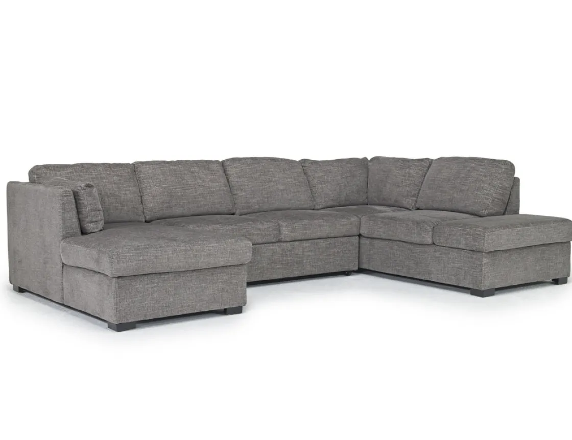 Mor Furniture Vivian Full Pullout Dual Chaise Sectional In Gray Fabric, Right Facing
