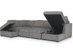 Mor Furniture Vivian Full Pullout Dual Chaise Sectional In Gray Fabric, Right Facing