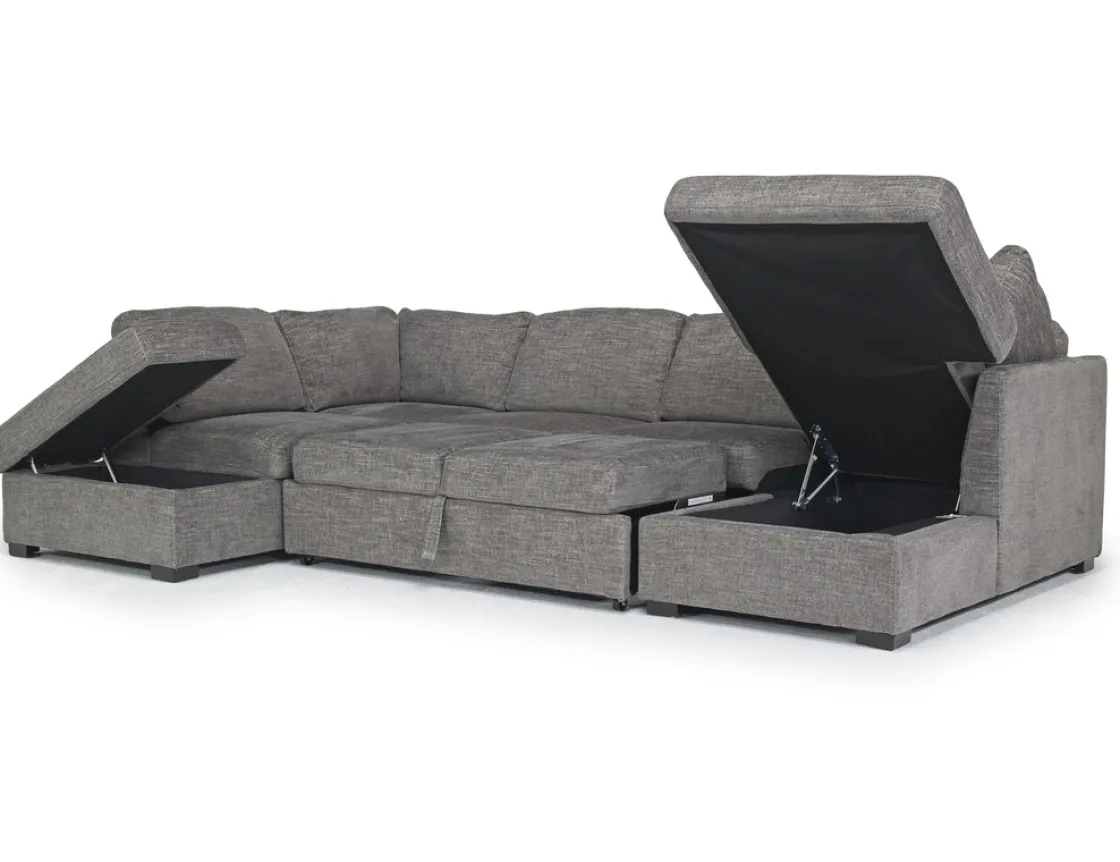 Mor Furniture Vivian Full Pullout Dual Chaise Sectional In Gray Fabric, Right Facing