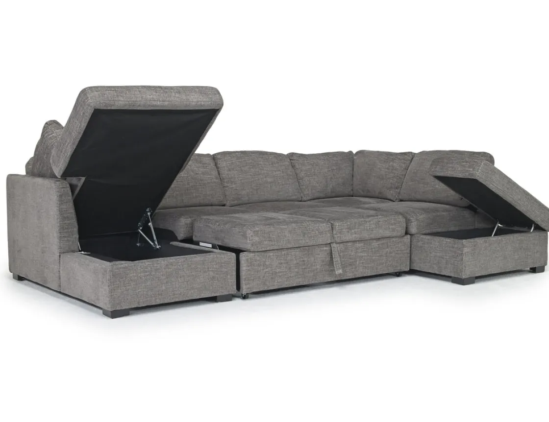 Mor Furniture Vivian Full Pullout Dual Chaise Sectional In Gray Fabric, Right Facing