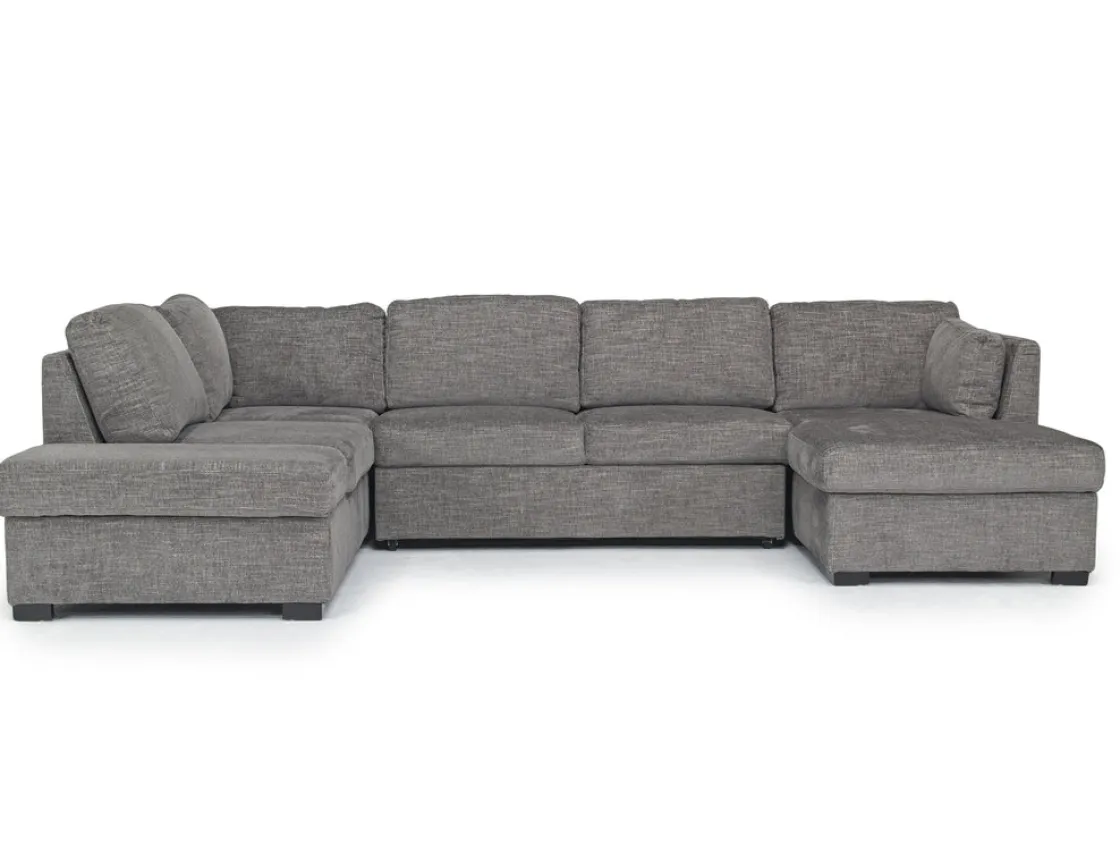 Mor Furniture Vivian Full Pullout Dual Chaise Sectional In Gray Fabric, Right Facing