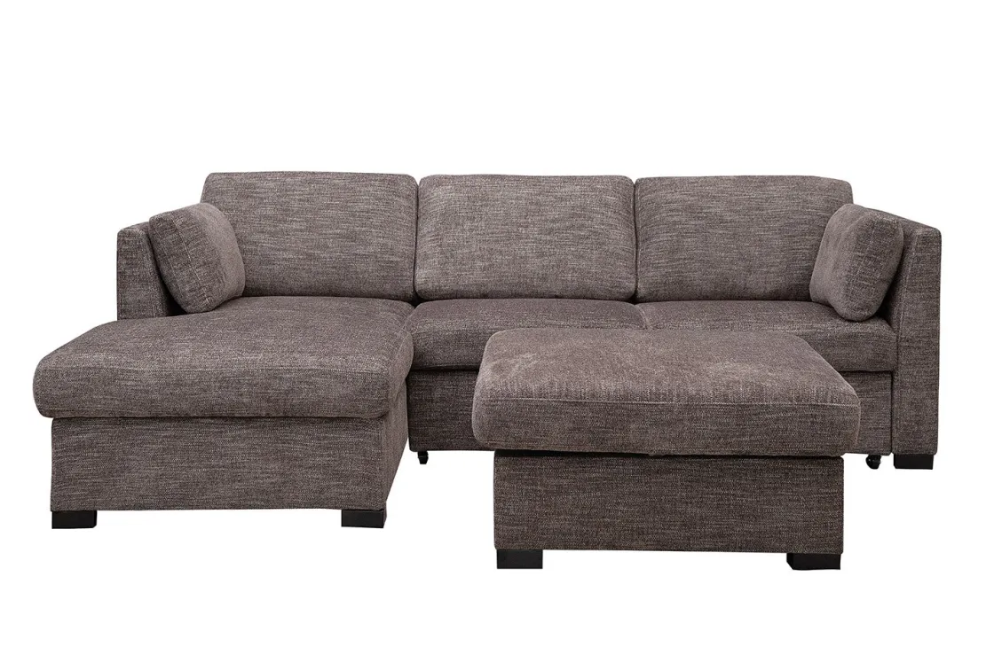 Mor Furniture Vivian Full Pullout Sofa Chaise In Gray Fabric, Left Facing