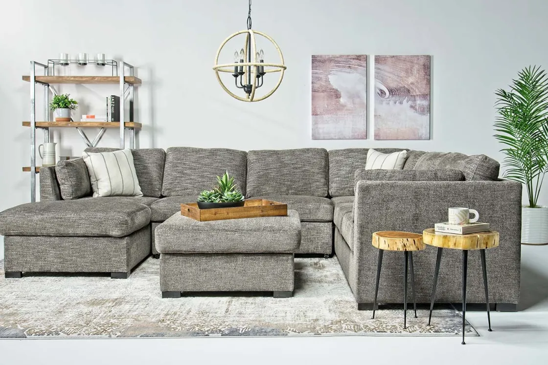 Mor Furniture Vivian Full Pullout Sofa Chaise In Gray Fabric, Left Facing