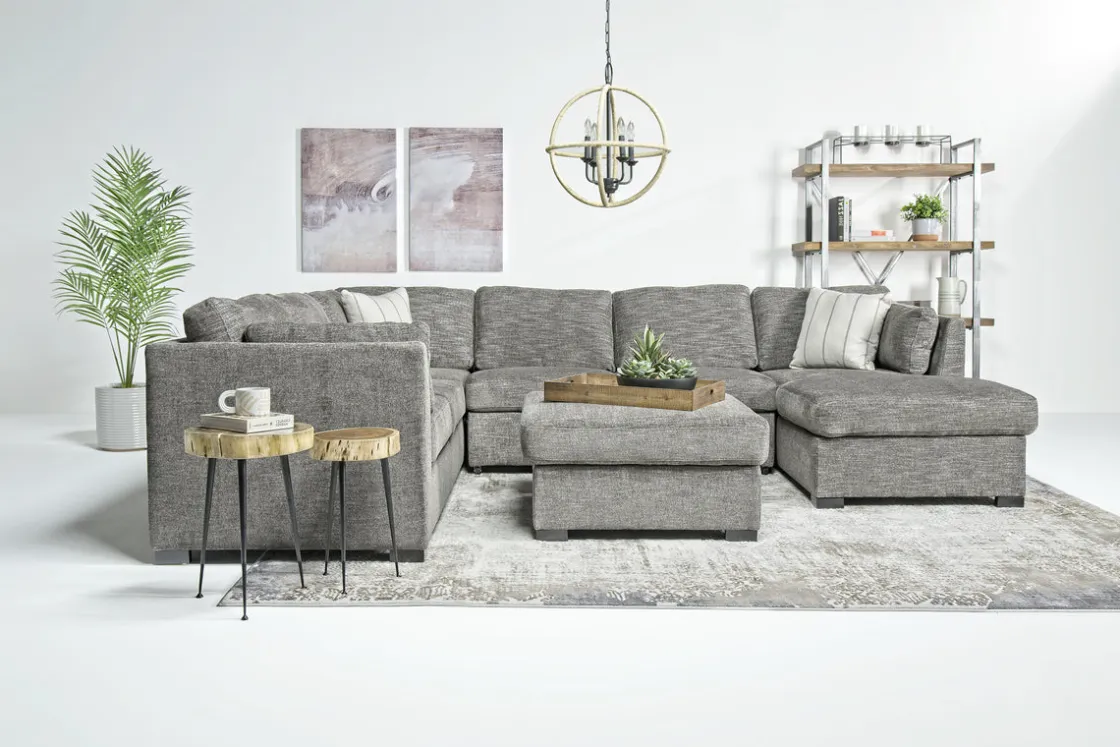 Mor Furniture Vivian Full Pullout Tux Chaise Sectional W/ Storage In Gray, Left Facing