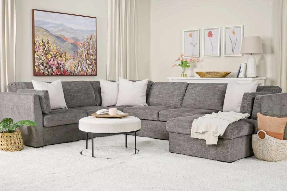 Mor Furniture Vivian Full Pullout Tux Chaise Sectional W/ Storage In Gray, Left Facing