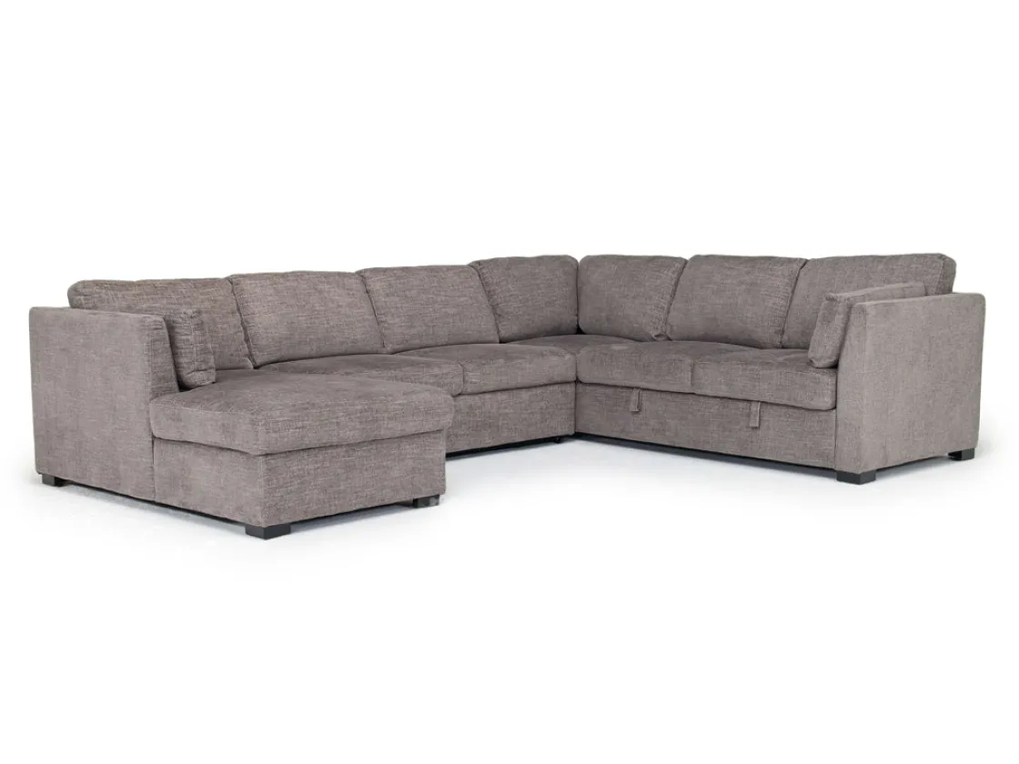 Mor Furniture Vivian Full Pullout Tux Chaise Sectional W/ Storage In Gray, Left Facing