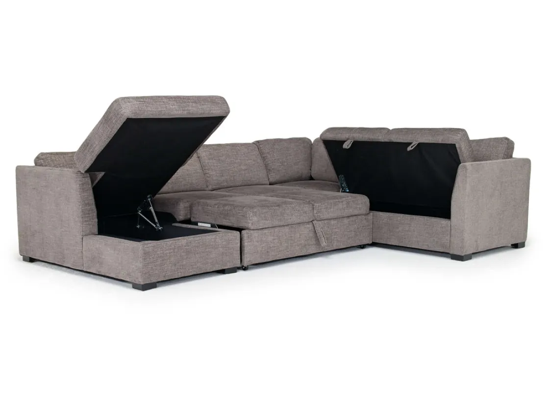 Mor Furniture Vivian Full Pullout Tux Chaise Sectional W/ Storage In Gray, Left Facing