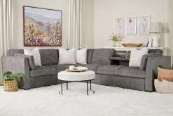 Mor Furniture Vivian Full Tux Sleeper Sectional In Gray Fabric, Left Facing