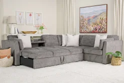 Mor Furniture Vivian Full Tux Sleeper Sectional In Gray Fabric, Left Facing