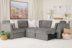 Mor Furniture Vivian Full Tux Sleeper Sectional In Gray Fabric, Left Facing