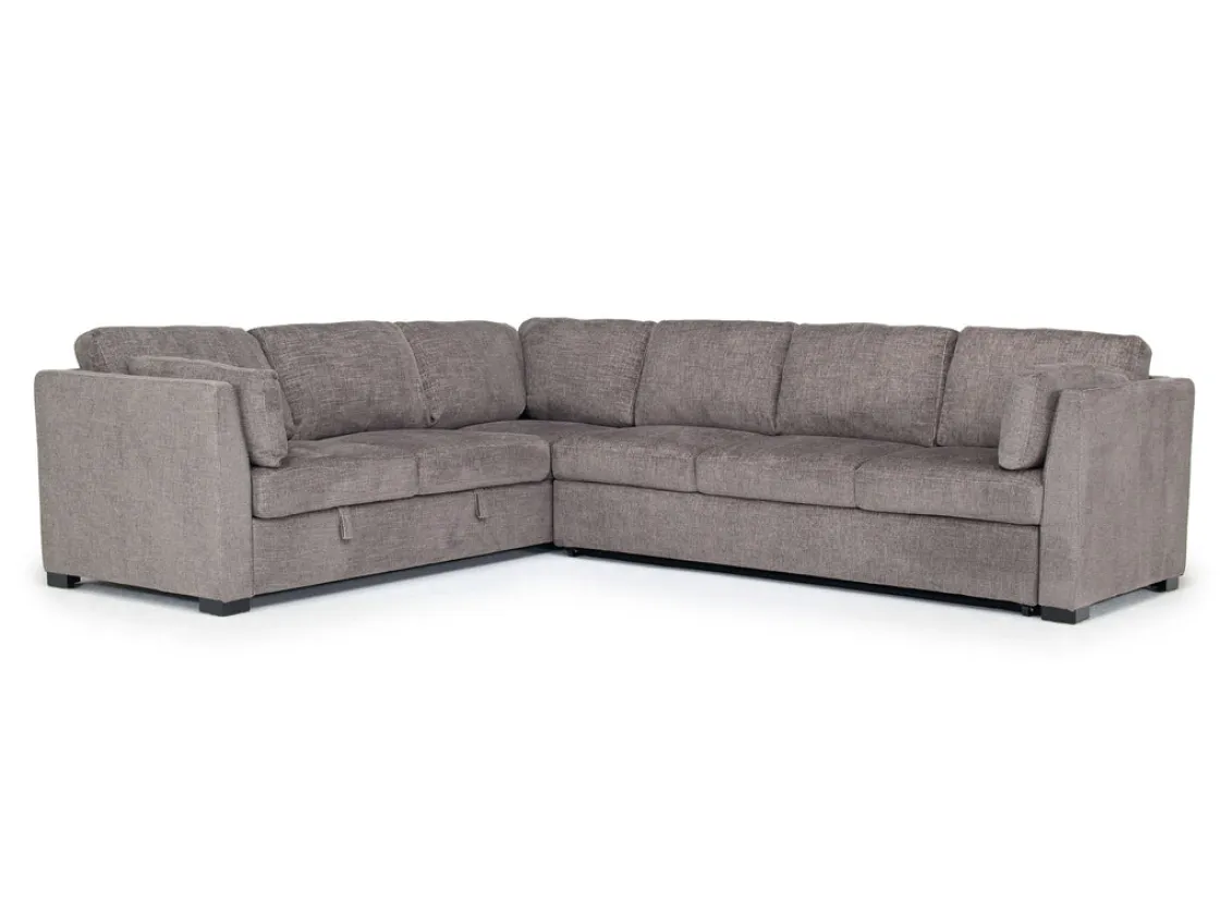 Mor Furniture Vivian Queen Tux Sleeper Sectional W/ Drop Down Table In Handwoven Pewter, Right Facing