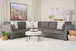 Mor Furniture Vivian Queen Tux Sleeper Sectional W/ Drop Down Table In Handwoven Pewter, Right Facing