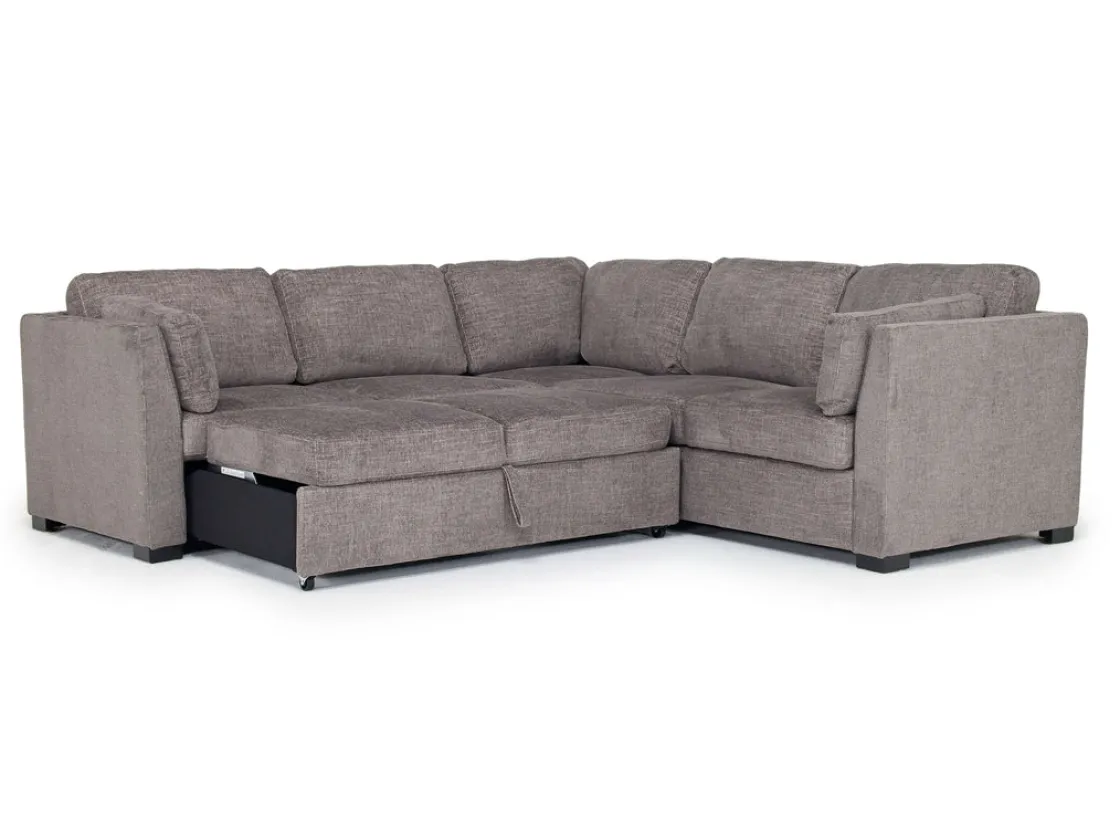 Mor Furniture Vivian Queen Tux Sleeper Sectional W/ Drop Down Table In Handwoven Pewter, Right Facing