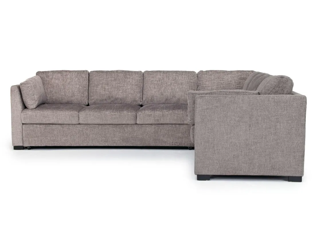 Mor Furniture Vivian Queen Tux Sleeper Sectional W/ Drop Down Table In Handwoven Pewter, Right Facing