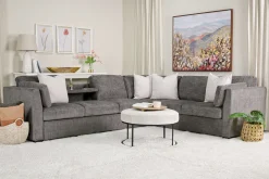 Mor Furniture Vivian Queen Tux Sleeper Sectional W/ Drop Down Table In Handwoven Pewter, Right Facing