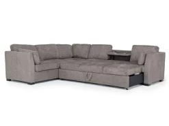 Mor Furniture Vivian Queen Tux Sleeper Sectional W/ Drop Down Table In Handwoven Pewter, Right Facing