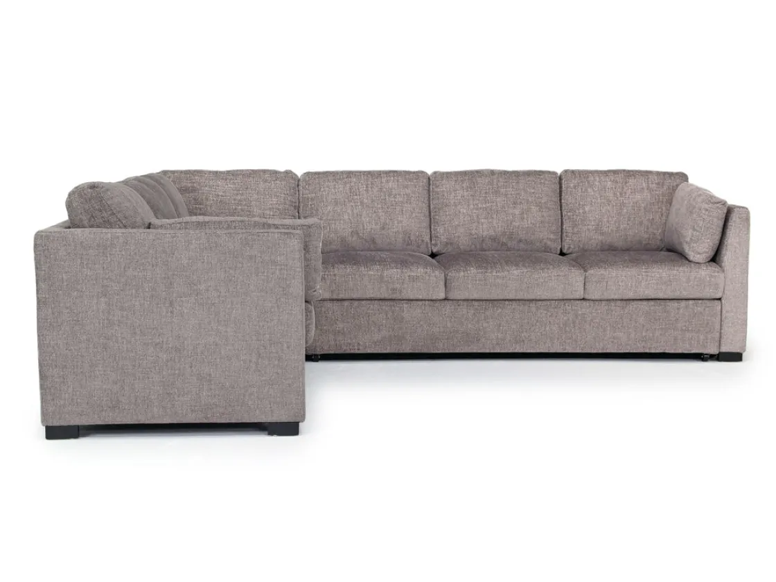 Mor Furniture Vivian Queen Tux Sleeper Sectional W/ Drop Down Table In Handwoven Pewter, Right Facing