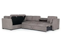 Mor Furniture Vivian Queen Tux Sleeper Sectional W/ Drop Down Table In Handwoven Pewter, Right Facing
