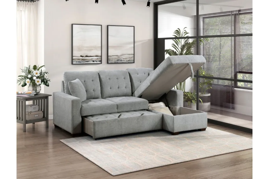 Mor Furniture Waitsfield Full Pullout Sofa Chaise In Gray, Left Facing