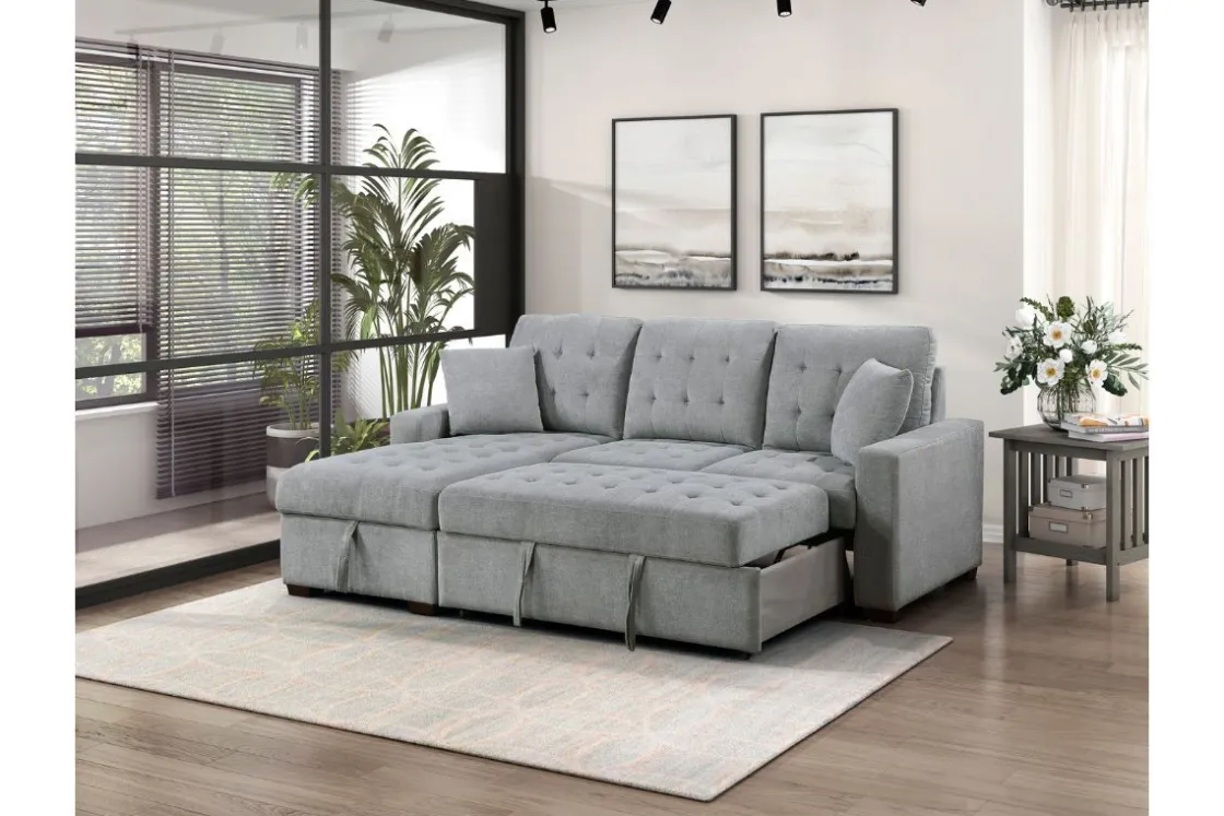 Mor Furniture Waitsfield Full Pullout Sofa Chaise In Gray, Left Facing